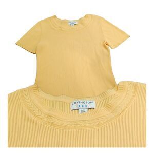 Vintage Butter Yellow Ribbed Knit T Shirt S Blouse Covington Decorative Neckline